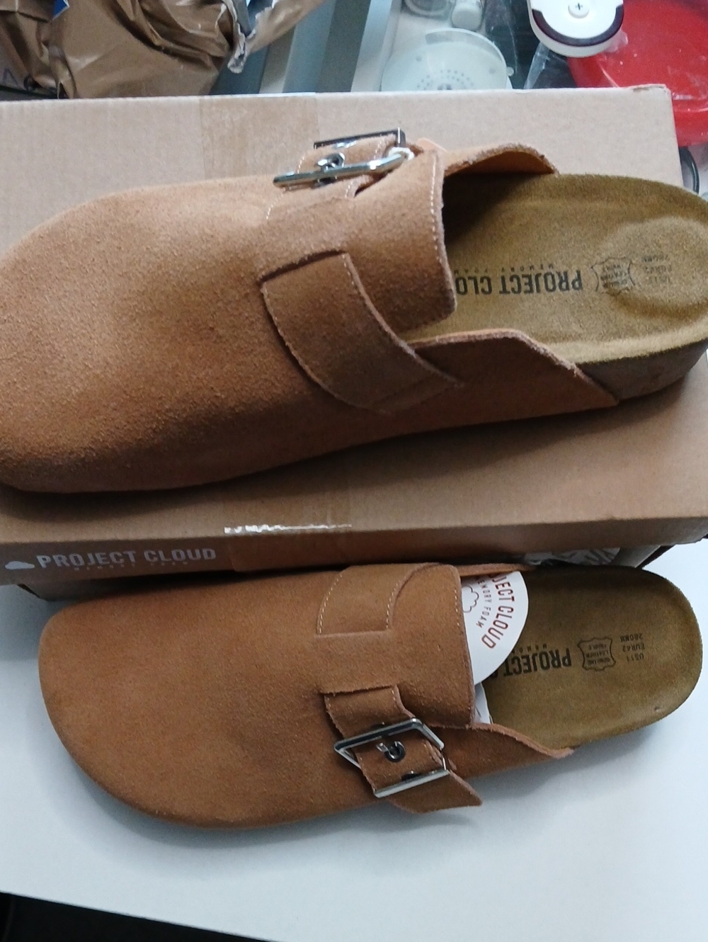Project Cloud Women’s Tan Suede Slip-On Mule with Buckle